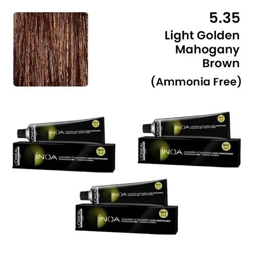 Loreal - Inoa 5.35 Light Golden Mahogany Brown Colour Tube - 60 Gr