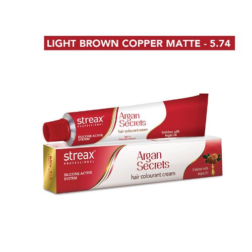 Streax - 5.74 Light Brown Copper Matte Colour Tube - 60 Gr